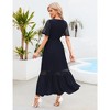 WhizMax Women's Lace Short Sleeve Maxi Dress V Neck High Elastic Waist Casual Flowy Beach Dress - 4 of 4