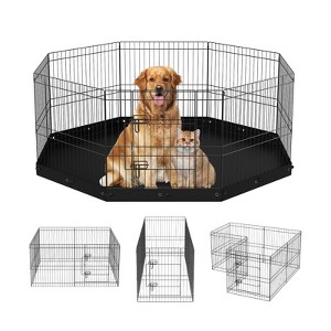 VEVOR Dog Playpen, 8 Panels Foldable Metal Dog Exercise Pen with Bottom Pad, 24" H Pet Fence Puppy Crate Kennel with Ground Stakes - 1 of 4