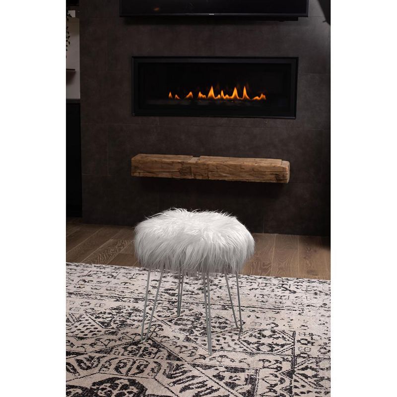 BirdRock Home Round Faux Fur Foot Stool Ottoman - Grey with Silver Legs, 4 of 5