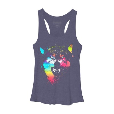 Women's Design By Humans Technicolor Wolf By clingcling Racerback Tank Top