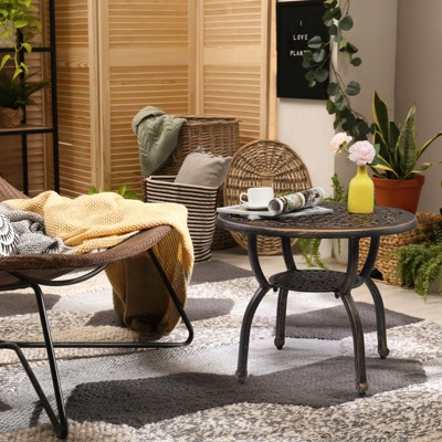 Maggift Patio End Tables, Modern Decorative Side Tables, Stylish Design for Patio, Living Room, Indoor and Outdoor Use, Brown, 23.6"*23.6"*19.2"