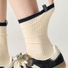 Anna-Kaci Women's Minimalist Stripe Crew Socks 3-Pack Ribbed and Patterned Design in Neutral Tones - 4 of 4