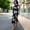 Anna-Kaci Women's Floral Print Wrap Midi Dress with Long Sleeves Ruffle Hem and Self Tie Waist - Black,1X - 3 of 4