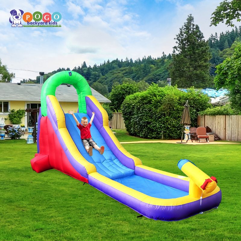 Pogo Bounce House Backyard Kids Home Rainbow Water Park Inflatable Water Slide with Splash Pool, 3 of 10
