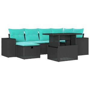 vidaXL 7 Piece Patio Sofa Set with Cushions Black Poly Rattan - 1 of 4