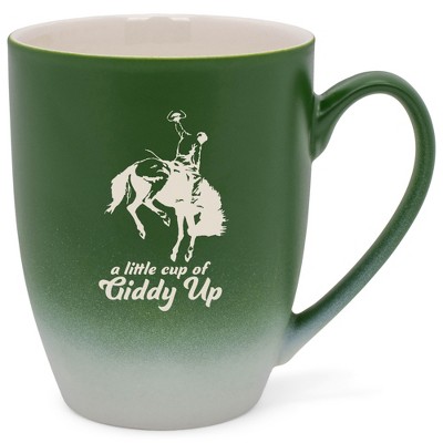100 North Bucking Bronco 10 Ounce Green and White Two Toned Ombre, Comfortably Fits Your Hands, Ceramic Tea Coffee Cup Mug, A Little Cup Of Giddy Up