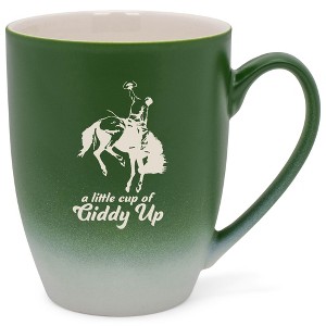100 North Bucking Bronco 10 Ounce Green and White Two Toned Ombre, Comfortably Fits Your Hands, Ceramic Tea Coffee Cup Mug, A Little Cup Of Giddy Up - 1 of 1