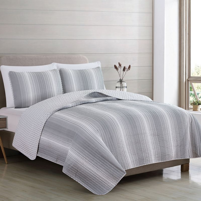 Great Bay Home Stripe Reversible Quilt Set With Shams, 3 of 6