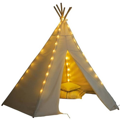 Hearthsong 7õ Cotton Canvas And Wooden Pole Indoor/outdoor Family Tent With  7õ Battery-operated Tent Lights : Target