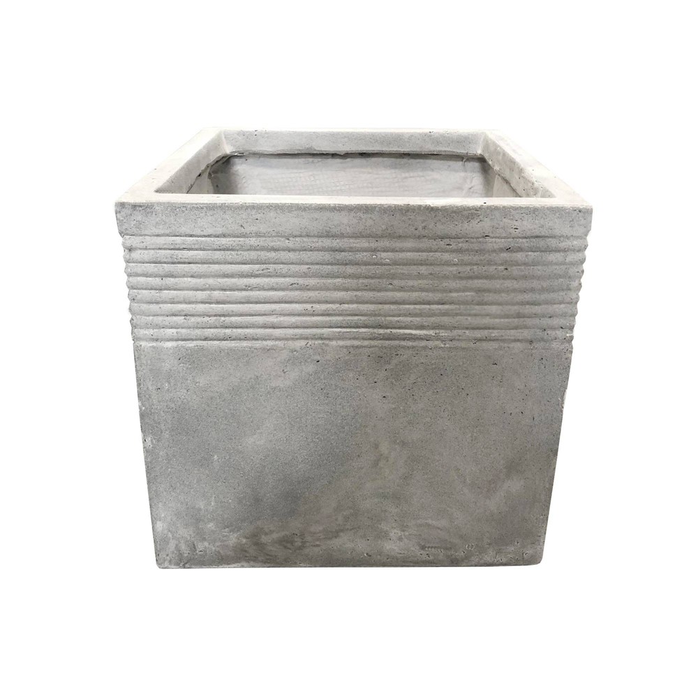 Small 15 In. Tall Natural Lightweight Concrete Modern Square Outdoor Planter