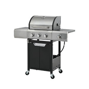 3-Burner Propane Gas Grill in Stainless Steel with Side Burner and Condiment Rack, and Built-in Thermometer - 1 of 4