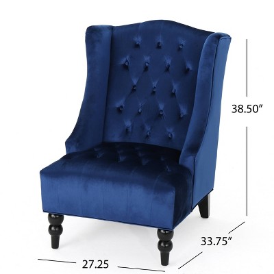 Navy Blue Velvet Wingback Accent Chair with Wood Legs