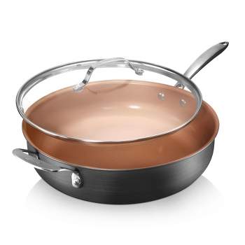 Ovente 9 Inch Square Stock Pot with Glass Lid & Induction Plate, Non-Stick  Ceramic Coated Saucepan with Stainless Steel Handle Fry Basket & Steam Rack  for Cooking Deep Fry & Boil, Copper