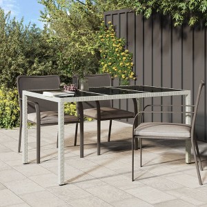 vidaXL Patio Table 59.1 in.x35.4 in.x29.5 in. Tempered Glass and Poly Rattan White - 1 of 4