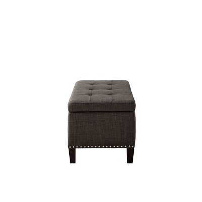 Charcoal Tufted Top Storage Ottoman with Nailhead Trim