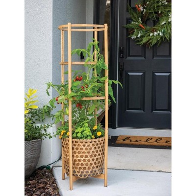 Gardener's Supply Company Elevated Bamboo Tomato Planter and Trellis, All Natural Bamboo and Hemp Planter with Coir Liner and Sturdy Sustainable
