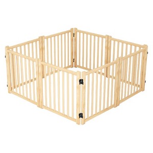 Racxily 31"H Folding Wooden Freestanding Dog Gate, Dog Gates for Doorways, Stairs, Wood Dog Fences Indoor Pet Gate, Step Over Fence-8 Panel - 1 of 4
