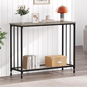 33.5" Narrow Console Table, Small Entryway Table with Glass Shelf and Metal Frame - 1 of 4