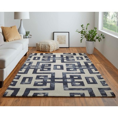 Black and Ivory Wool Geometric 3'6" x 5'6" Area Rug