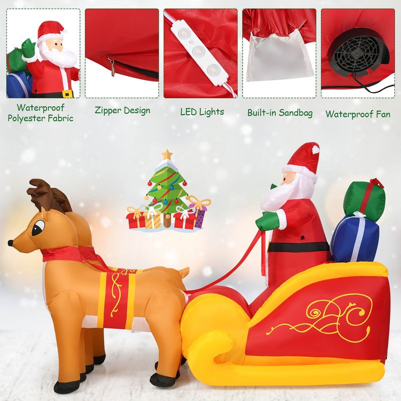 Costway 7.5 Ft Inflatable Santa Double Deer w/Sled Waterproof Christmas Outdoor Decoration, 5 of 10