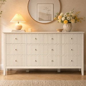 beige dresser with gold handles Better Home Products Velvet 6 Drawer Dresser with Gold Legs in Cream