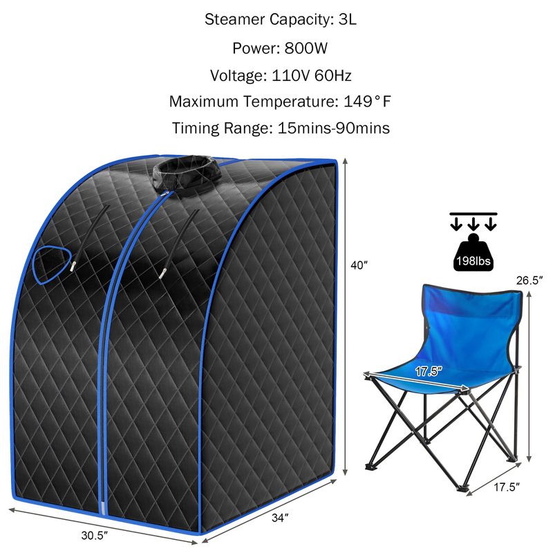 Costway 9-gear Adjustable Temperature Portable Steam Sauna w/ Herbal Box Black, 2 of 10
