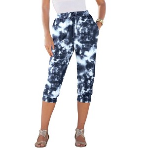 Roaman's Women's Plus Size Drawstring Soft Knit Capri Pant - 1 of 4