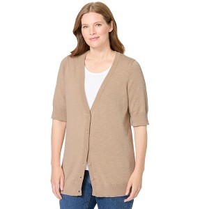 Woman Within Lightweight Short Sleeve V-Neck Cardigan - 1 of 4
