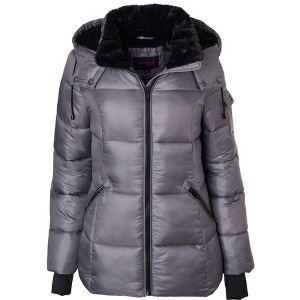 Sportoli Womens Winter Coat Hooded Plush Lined Quilted Warm Zip Up Puffer Jacket - 1 of 4
