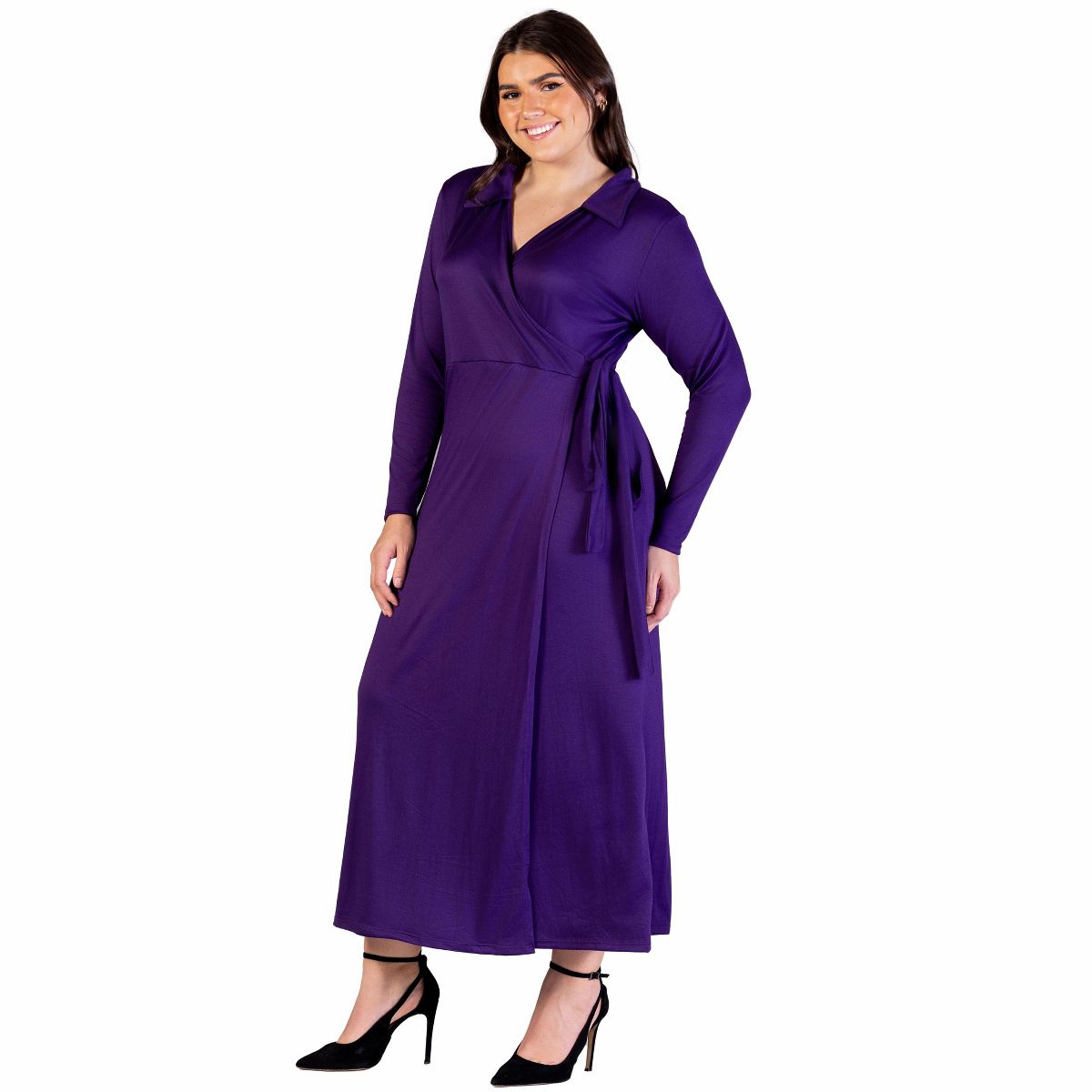 Plus Size Comfortable Collared Wrap Maxi Dress - 24seven Comfort Apparel™ - thumbnail 10