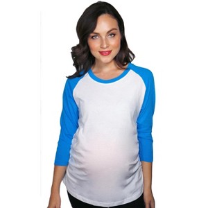 Maternity Raglan Shirt Comfortable 3/4 Long Sleeve Ruched Pregnancy Baseball Top - Crazy Dog Maternity Raglan - 1 of 4