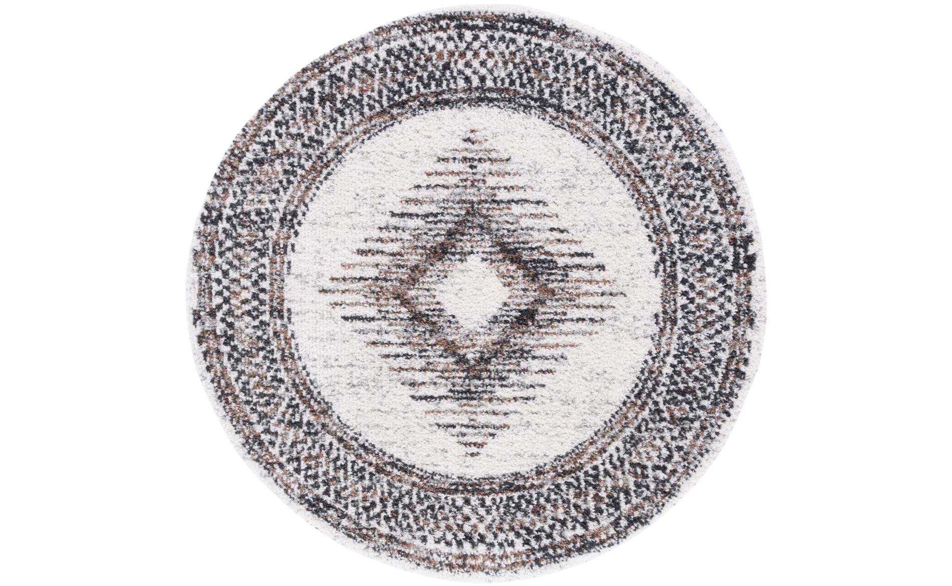 Jericho Shag JER110 Power Loomed Area Rug - Black/Rust - 5'3" Round - Safavieh