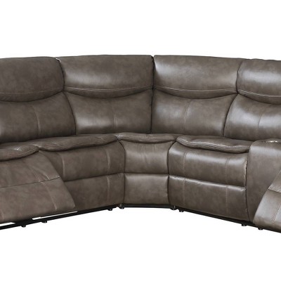 Luxurious Taupe Leather-Aire 3-Piece Tufted Sectional with Cup Holders