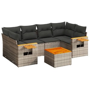 vidaXL Garden Sofa Set Grey PE rattan Large Adjustable Feet - 1 of 4