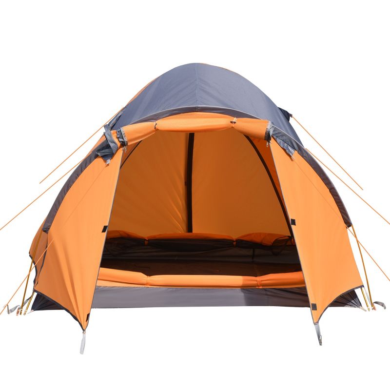 Outsunny 3-4 Person Camping Tent, Lightweight Outdoor Tent Waterproof Windproof w/ Carrying Bag, 3 Doors, Easy Setup for Backpacking Hiking, Orange, 4 of 7