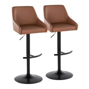 LumiSource Set of 2 Hannah Adjustable Barstools Black Metal/Camel PU - 1 of 4