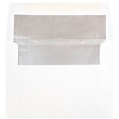 JAM Paper A6 Foil Lined Invitation Envelopes 4.75 x 6.5 White w/Silver Foil 82927