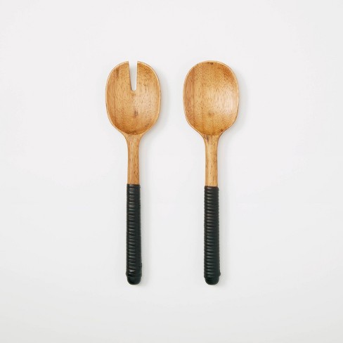 2pc Rubberwood and Rattan Serving Utensils - Threshold™ designed with Studio McGee - image 1 of 4