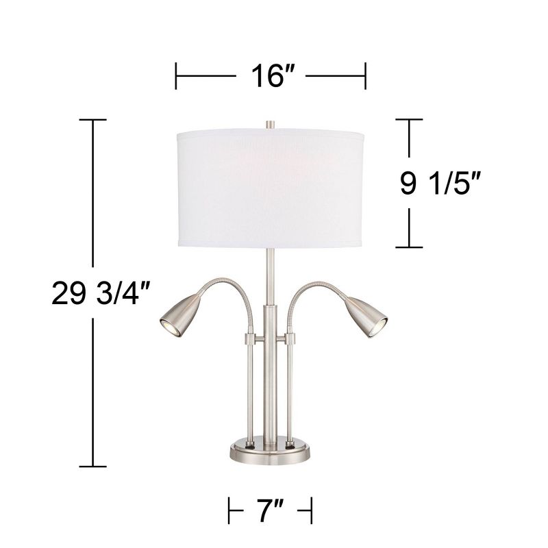 Possini Euro Design Wagner Modern Table Lamp 29 3/4" Tall Brushed Nickel with USB Charging Port and LED Gooseneck Lights White Shade for Living Room, 4 of 10
