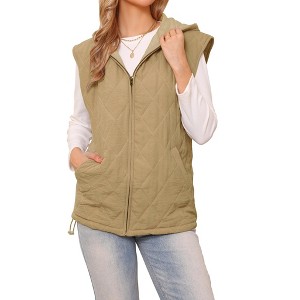 INSPIRE CHIC Women's Oversized Sleeveless Winter Gilet Quilted Zip Hoodie Puffer Vest - 1 of 4