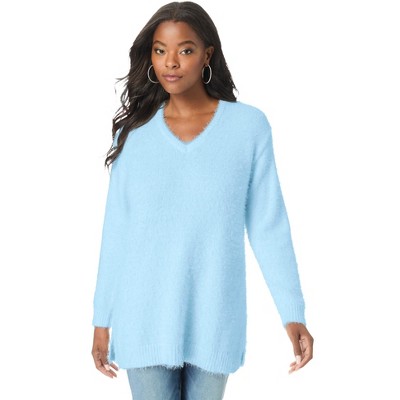 Roaman's Women's Plus Size V Neckline Eyelash Sweater