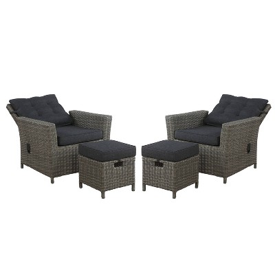 Asti 4-Piece Gray Wicker Outdoor Seating Set with Reclining Chairs and Ottomans