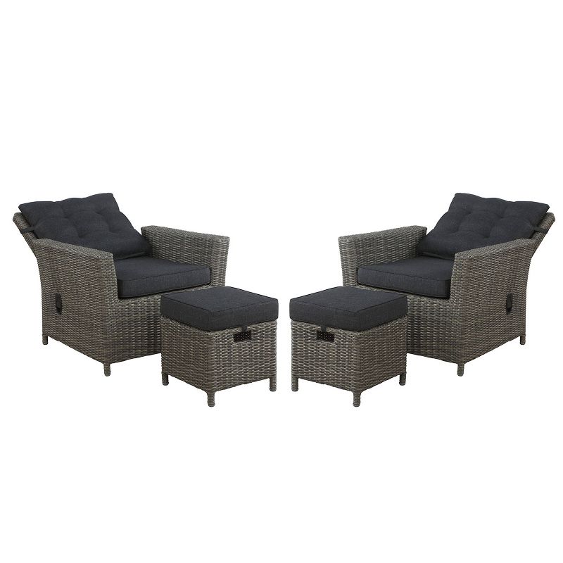 Asti 4pc Wicker Outdoor Set with 2 Reclining Chairs &#38; 2 Ottomans - Gray - Alaterre Furniture, 4 of 12