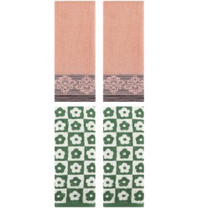 REGALWOVEN 4 Pcs Floral Soft Absorbent Decorative Bathroom Hand Towels - 1 of 4