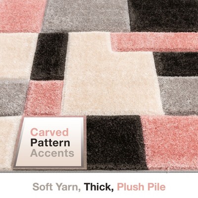 Blush and Gray Geometric Shag Area Rug 5' x 7'