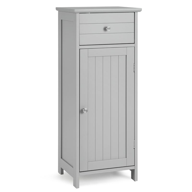 Costway Wooden Bathroom Floor Storage Cabinet Organizer w/ Drawer Adjustable Shelf Brown\White\Black\Grey, 1 of 11
