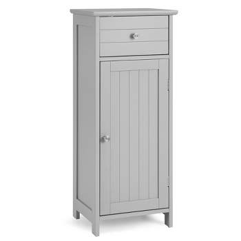 Costway Wooden Bathroom Floor Storage Cabinet Organizer w/ Drawer Adjustable Shelf Brown\White\Black\Grey