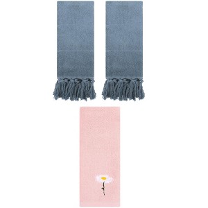 REGALWOVEN 3 Packs Cotton Soft Absorbent Floral Pattern and Solid Hand Towel Set - 1 of 4
