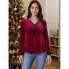 INSPIRE CHIC Women's Winter Velvet Long Sleeve V Neck Button Down Elegant Peplum Casual Blouse - 2 of 4