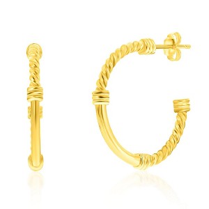 Bella Silver Sterling Silver 28mm Rope & Polished Half Hoop Earrings - Gold Plated - Gold - 1 of 2